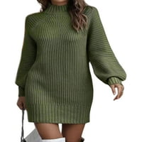 GRIANOOK DAMIES pulover Jumper Duks dugih rukava haljina visoki vrat Mini haljine za žene Slouchy meka čvrsta boja kaki m