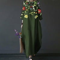 Jesenske haljine za žene Ženski etnički retro etničkih labavih print rukava okrugli vrat cvjetni pupoljak