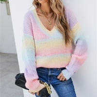 Dukseri za žene Trendi boja blok pulover gradijent V-izrez Pleteni džemper