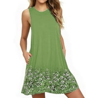 Sunkes za ženske sunčane haljine bez rukava Mini labavi otisnuta okrugla izrez haljina vojska zelena