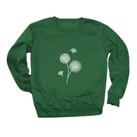 Huaai ženske ležerne duksele i pulover maslačak Print dugih rukava Ležerna modna dukserica Top zelena