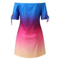 Ženska modna casual haljina Ljeto od ramena Ispis Elegantna haljina skinuta čipkani kratki rukavi mini