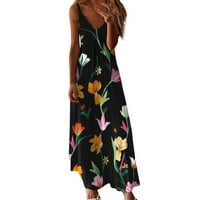 Cvjetne maxi haljine za žene Ljeto bez rukava V-izrez Slim Beach Sun Haljina Labava tenka