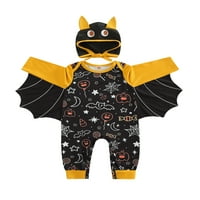 Multitrust Baby Romper Halloween Print Bat Wings Dizajn dugih rukava Crew Crk kombinezon + sladak šešir