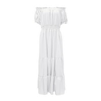 Ženske povremene haljine za žene labave zabave Čvrsti V-izrez Mini kratki rukav sunčani haljina bijela