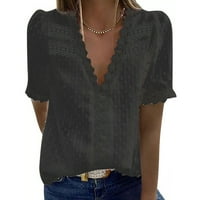 Majice za žene Ženska modna čipka kratki rukav Ležerne prilike Ležerne prilike V-izrez Solid Color Top