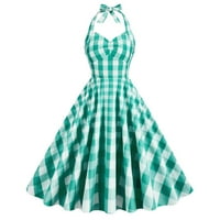 Lolmot Wonege Vintage Polka Dot Pleaid 1950S Rockabilly Halter Audrey haljina Retro a linija Dužina