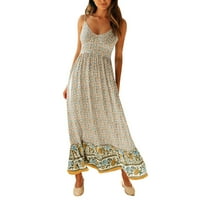 Ženska ljetna cvjetna print haljina - boemska V izrez Casual Beach Slim Fit midi suknja