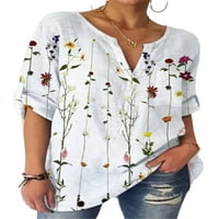 Luxplum ženske vrhove cvjetni ispis bluza rukave majice sa slobodnim tučinskim majicama majice bijeli