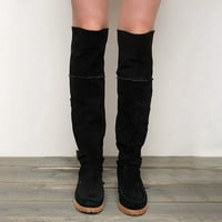 Ženske koljena High Boots - Okrugli nožni čizme Ležerne kaiševe kopče Niske potpece Ravne čizme crna