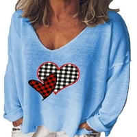 Nizieer Žene TEE V izrez Majica Majica Majica Ležerne prilike, pulover s dugim rukavima Blue 5xl