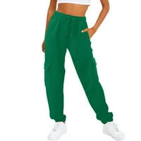 Njshnmn Ležerne kože koje sužene pantalone sa džepovima Ženske lagane labave duksere, zelena, l