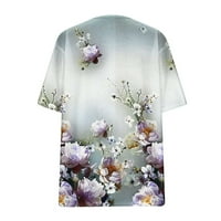 Dianli Trendy cvjetni vrhovi za print za žene V izrez kratki rukav opušten fit bluza scenski ljetni odmor vanjski pulover majica bijeli xl