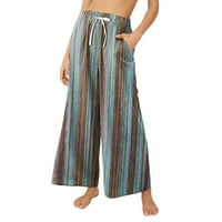 Tobchonp vintage ženske hlače pamučne pantalone za posteljinu hlače modne prugaste pantalone široka