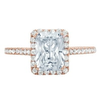 1. CT Sjajni smaragdni Clear Simulirani dijamant 18k Rose Gold Halo Pasijans sa Accentima prsten sz