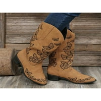 Difumos Ženska Ležerna Vintage Mid Wide Calf Boot Chunky Heel Western Cowgirl Boots Walk Comfort upečatljivi