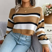 Ošišani džemper za žene Crewneck dugih rukava pleteni džemper ležeran pulover Stripe džemper vrh