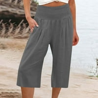 Zpanxa Womens Capri hlače Ležerne pamučne posteljine Ljeto široke pantalone za noge Visoko strujne hlače