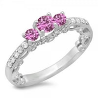 DazzlingRock kolekcija 14k okrugli ružičasti safir i bijeli dijamant Bridal Vintage kameni zaručni prsten,