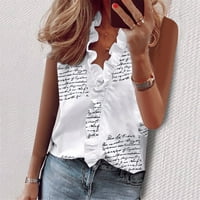 Ženske vrhove bluza ljetni rucffles V-izrez bez rukava s rukavima Dressy Sharesy Majice Top Casual majice