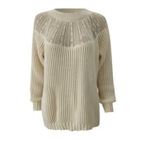 Feesfes dame džemper okrugli vrat čipke čipke za šištanje džemper za žene Raglan rame s dugim rukavima