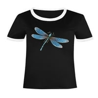 GRIANOOK Žene Ležerne prilike za patchwork Pulover kratki rukav Dragonfly Ispiši ljetne vrhove majica