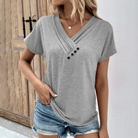 Ženski bluze s kratkim rukavima Solid moda V-izrez TEE ljetni vrhovi sive s