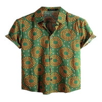 Sanviglor Muška majica kratki rukav Tors rever vrat Ljetne košulje Prednja džepa bluza za odmor Tee Green Yellow 3xl