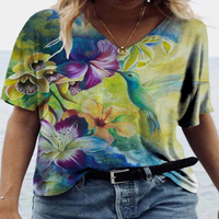 Labavi i udoban ženski modni casual kratkih rukava cvjetni ispisani grafički labav majica na vrhu ljeta