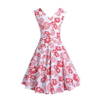 Svečane haljine za žene večernje zabave Ljeto bez rukava V izrez Vintage Print Party Swing haljina Proljeće