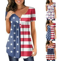 Američka košulja za zastavu Žene 4. jula kratki rukav majice Slatka Flowy Henley Thirt Ležerne bagere za haljine za gamaše, crveno m