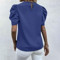 Ženski vrhovi dame casual tiskani okrugli vrat puff rukave tiskane kratkih rukava majice plavi xxl