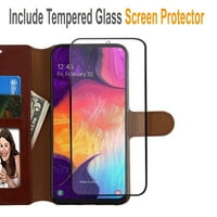 Slučaj Samsung Galaxy S FE, [ne fit galaxy s s ultra], uključen je [Zaslon od kaljenog stakla], Starhop Premium kožni novčanik džep na kreditnim karticama-smeđim