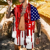 Odeeerbi Muška košulja za neovisnost kratka set Outfits plaža Postavlja Ležerne tipke Cardigan Ispis