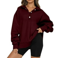 Yubatuo Ženski gumb Čvrsti pulover u boji Ležerne duge rukav dugih rukava dukseri za žene vino l