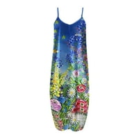 Amaping Boho haljina za žene bez rukava plus dugi maxi haljine sa džepovima Ljetna casual haljina na plaži cvjetni print
