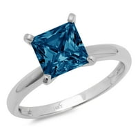 1.5ct Princess Cut Prirodni London Blue Topaz 14k bijelo zlato Angažovanje prstena veličine 6,5