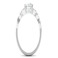 Ženski ovalni rez Celtic Moissine Solitaire Angažman prsten u dvostrukom okruženju, 14k bijelo zlato,