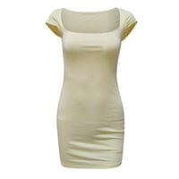 B91XZ Womens Ljetne haljine Žene Bodycon kratka mini haljina kratki rukav čvrsta boja šuplje od ljetnih