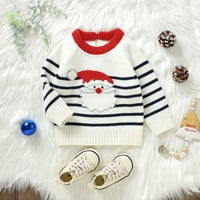 Woshilaocai Baby Christmas Roman Striped dugih rukava Crew Crt Santa Print BodySuit Novorođena playSuit