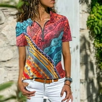 B91XZ Ženske Thirts Pamuk labavi fit ženski modni casual top bluze rever sa zatvaračem tiskana meka