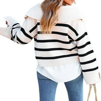 Colisha Women Jumper vrhovi prugasti pleteni džemperi V izrez DUGE LOGO PUTOVANJE LOGH rukav pulover bijeli s