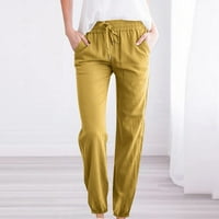 Shomport Womens Pamučne pantalone Ljetne ležerne elastične kotače visokog struka sa džepovima