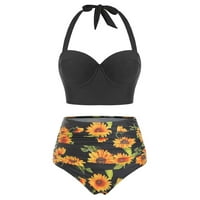 Dyfzdhu kupaći kostim žena cvjetni print visoki struk gornji dijelovi + kratke hlače dva kupaća kostima