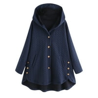 PXIAKGY zimski kaputi za žene WOOW Plus veličine casual gumb džepovi visoki niski kaput s dugim rukavima Navy Plavi + SAD: 20