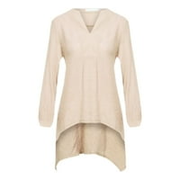 Huaai Bluze za ženske ležerne slobodne dugih rukava V-izrez pamuk i posteljina majica majica MEIGE M