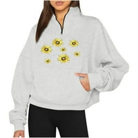 Fatuov ženske modne dukseve i dukseve cvjetni ispis lagana bluza od runa sa džepom prevelizirane labave