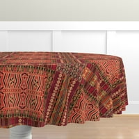 Pamuk Satens Stolcloth, 70 Runda - Geometrijski kilinski kvadrati Ikat Tradicionalni crveni zemaljski tonovi Ispisuju posteljinu po mjeri kašika