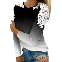 Ženska plus veličina dugih rukava Crewneck čipka Crochet šupljima T-košulje Jesen Trendy Gradijent boje