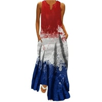 Ernkv ženska haljina sa džepom zasebne nezavisnosti Dan odštampane odjeće Leisure Fit bez rukava 4. srpnja, ljetni patriotski senders modni v vrat vino xl